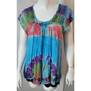 Zuriel By Hans Women's Boho Gauze Beach Top Cover-Up Free Size Tie Dye
